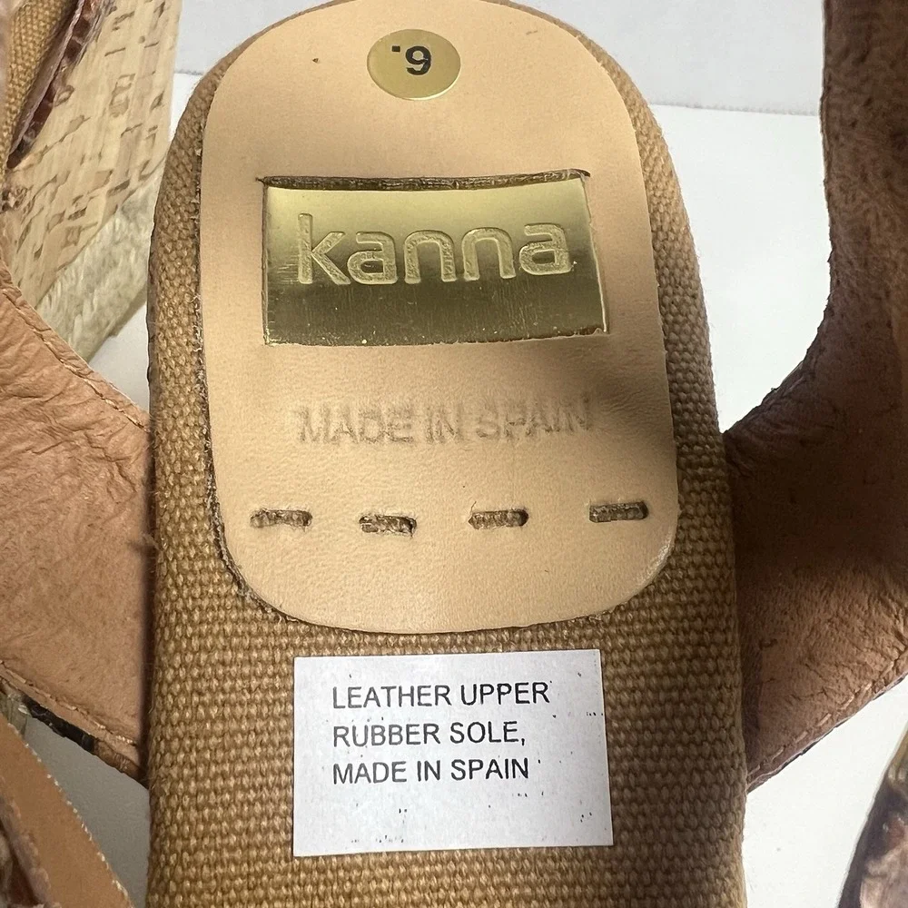 KANNA Women Snake Skin Leather Espadrille Wedge Sandals Brown US 9 EU 39 KV2206